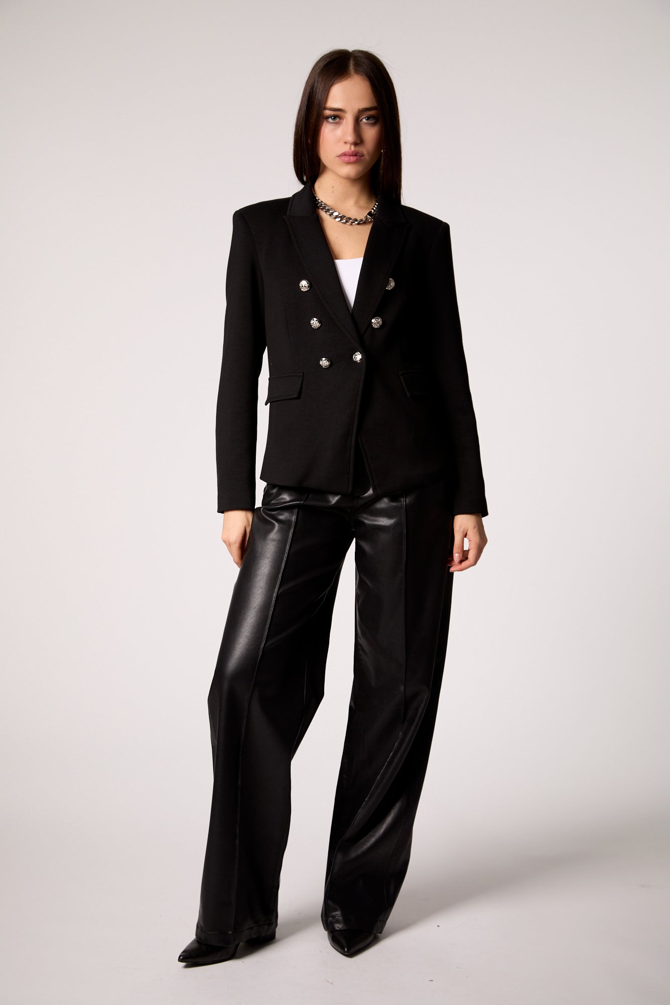 Black Double-Breasted Blazer with Removable Gray Hoodie Insert