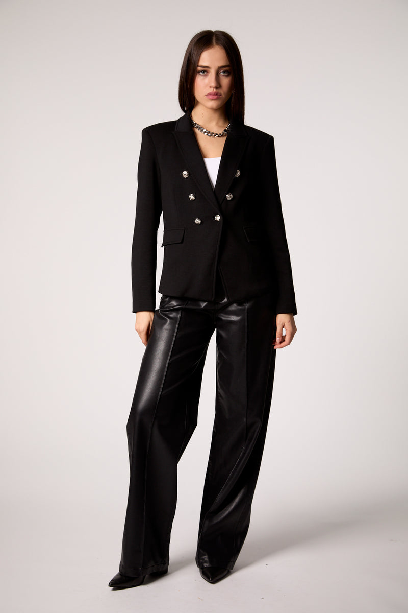 Black Double-Breasted Blazer with Removable Gray Hoodie Insert