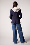 Blue Double-Breasted Blazer with Removable Gray Hoodie Insert