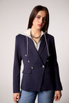 Blue Double-Breasted Blazer with Removable Gray Hoodie Insert