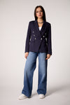 Blue Double-Breasted Blazer with Removable Gray Hoodie Insert