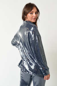 Sequin Mesh Button Down Shirt