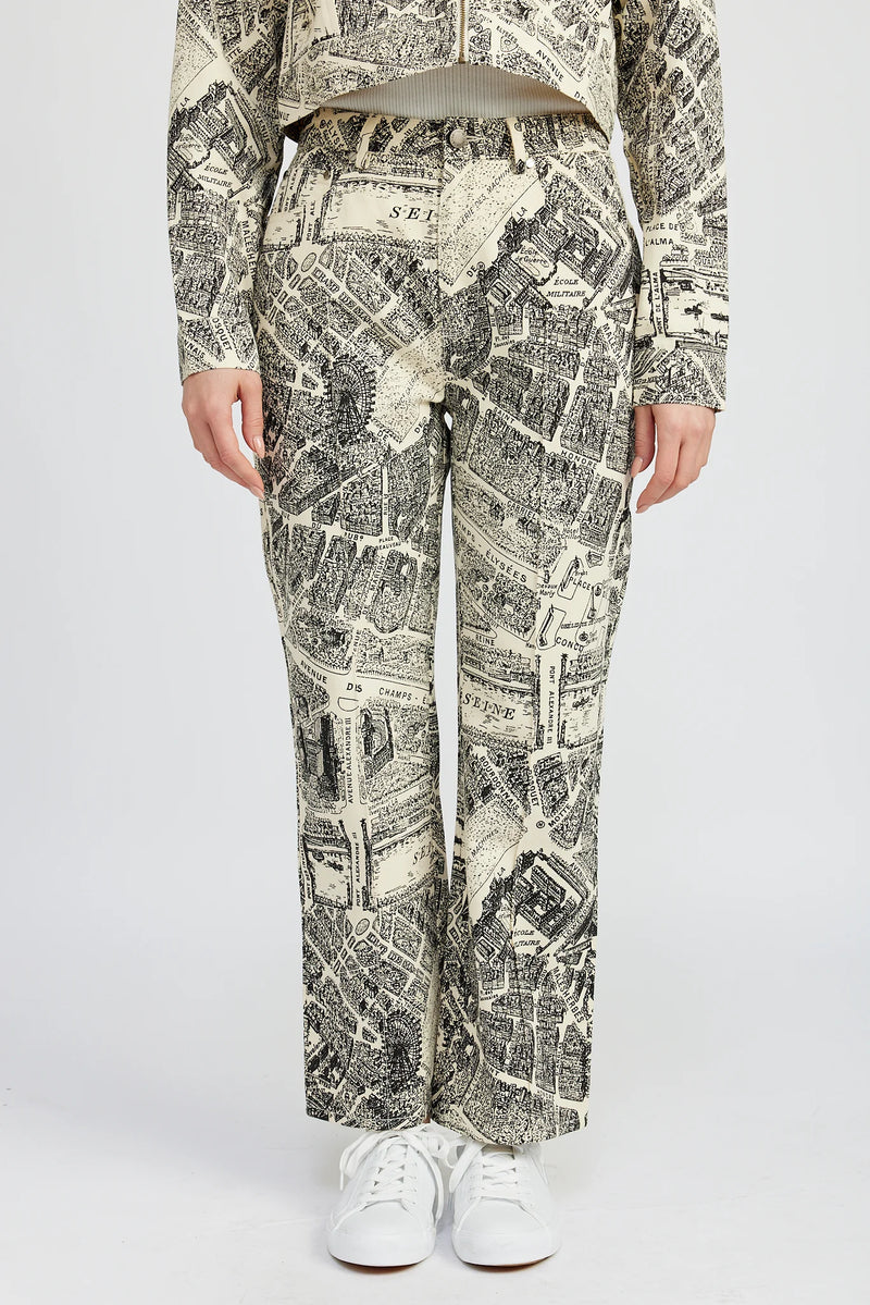 Novelty Print Pintuck Midrise Pant