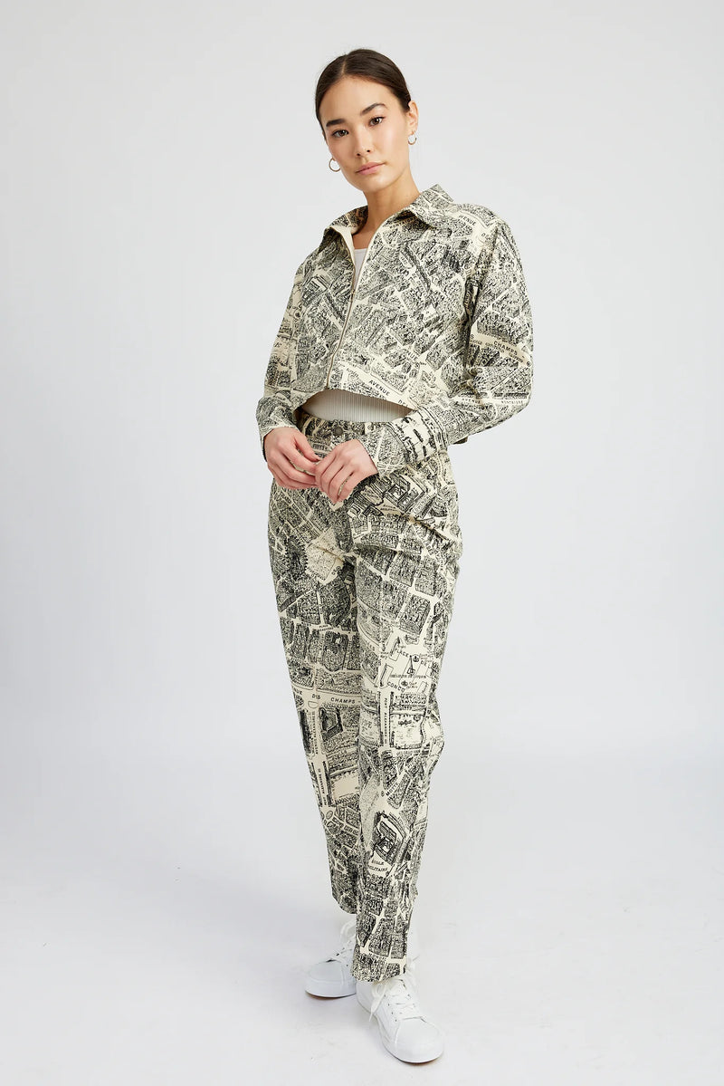 Novelty Print Pintuck Midrise Pant