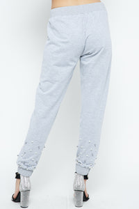Grey Pearl Embellished Jogger Pants