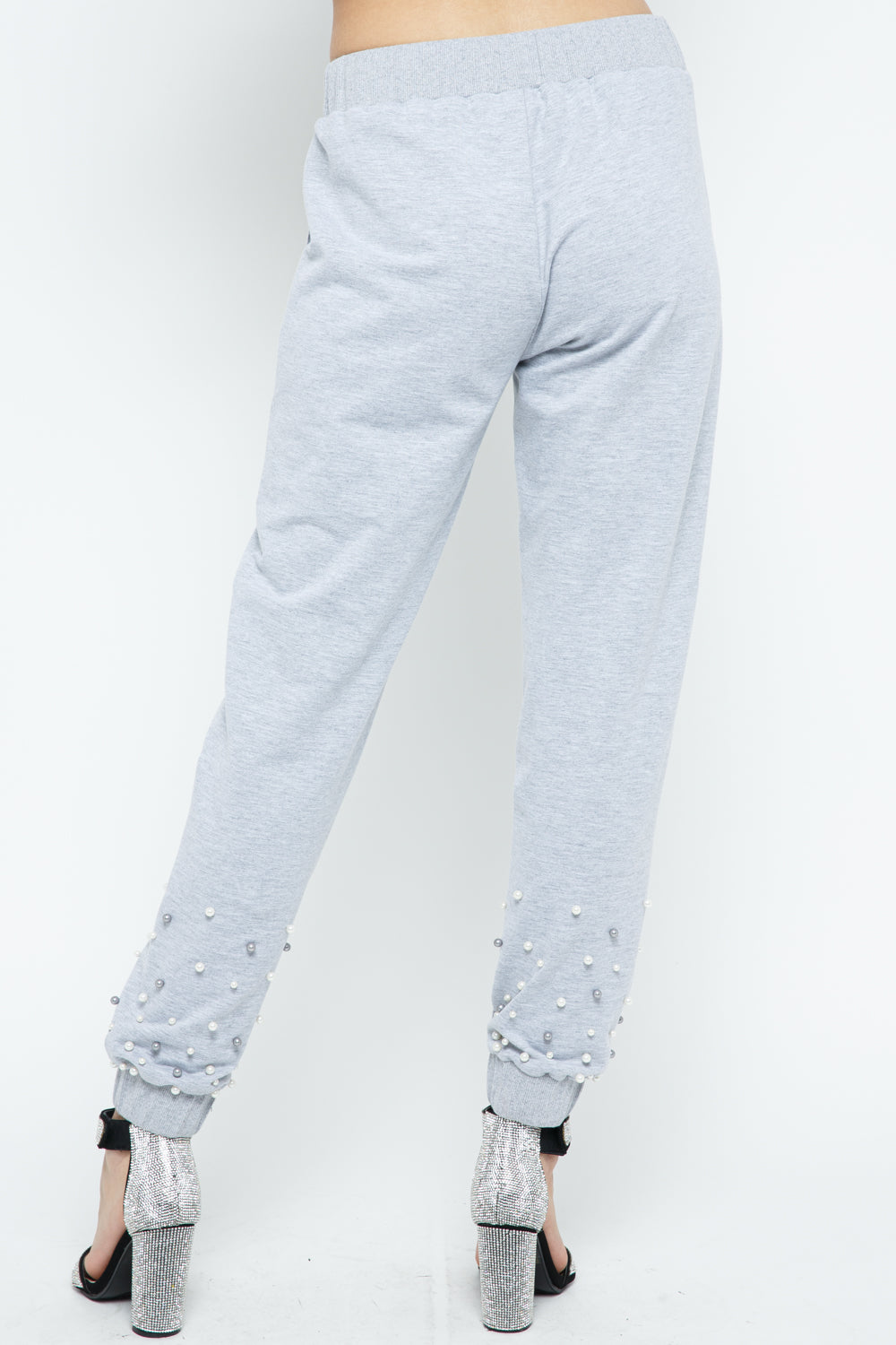 Grey Pearl Embellished Jogger Pants
