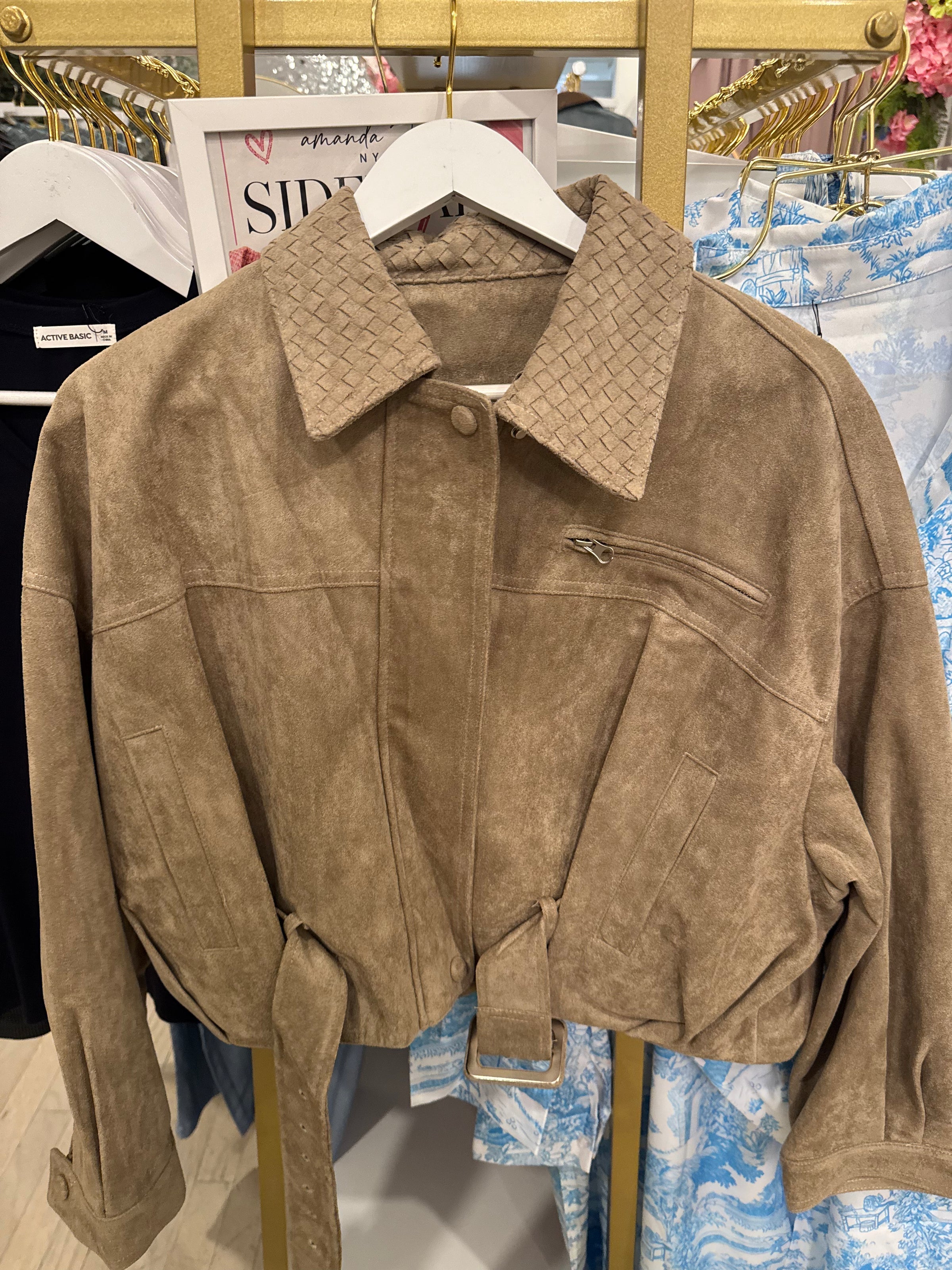 Soft Vegan Leather with Basket Weave Collar