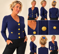 Designer Knit Cardigan with Gold Buttons