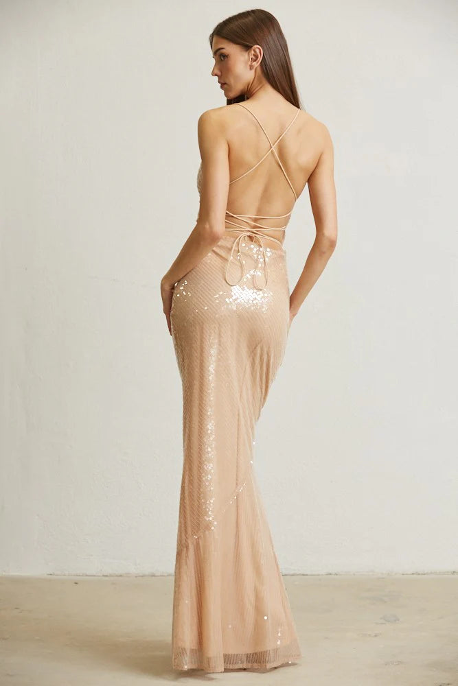 Golden Glamour Sequin Gown Maxi Dress Amanda Jean NYC Golden Glamour Sequin Gown Maxi Dress Amanda Jean NYC
