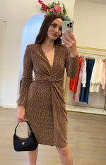 METALLIC JACQUARD LONG SLEEVE MIDI DRESS