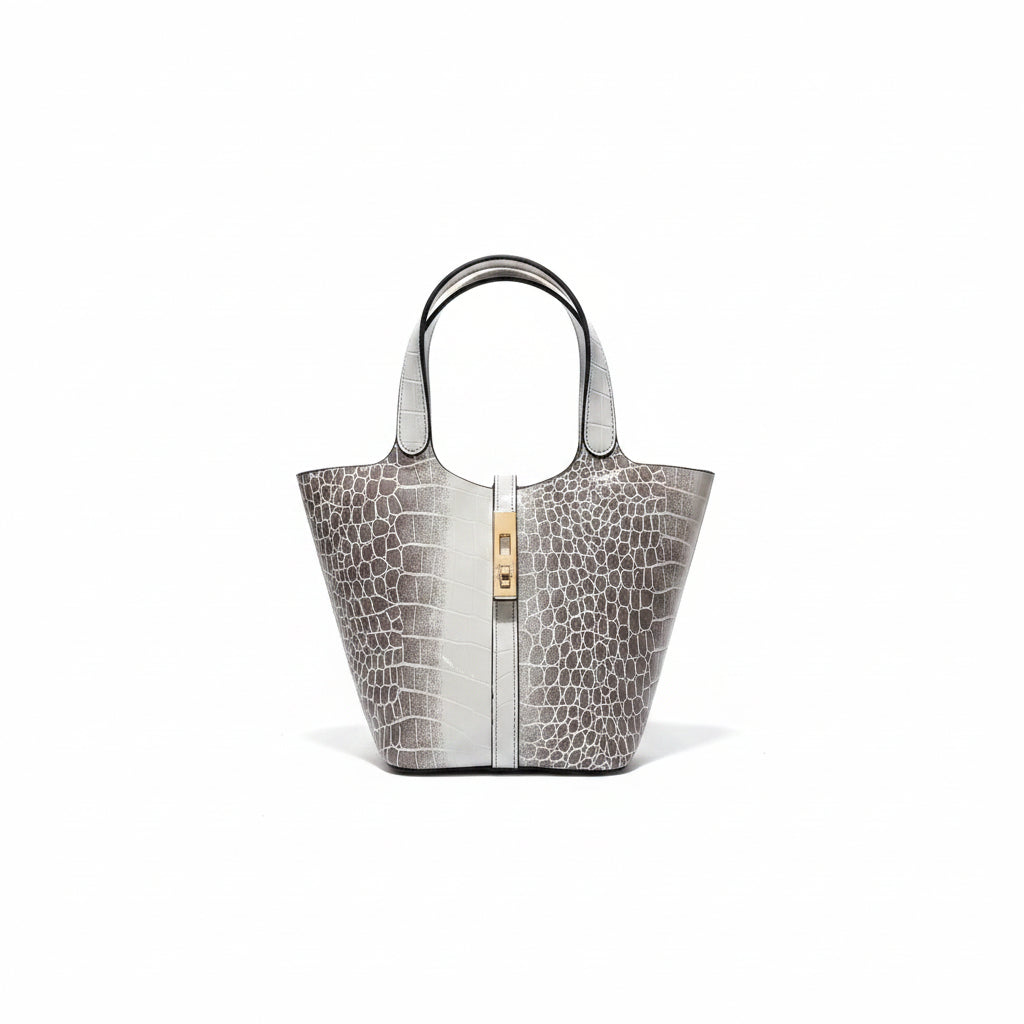 Croc Embossed Structured Top Handle Tote Bag