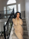 Ribbed Knit Two-Piece Set with Gold Button Accents Nude