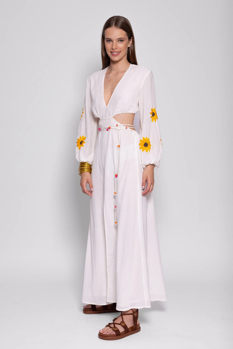 JENNA LONG DRESS WHITE & SUNFLOWERS EMBROIDERIES