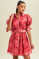 BARDOT BELTED PUFF SLEEVE DRESS