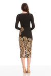 Black Long Sleeve Midi Dress with Gold Sequin Floral Embellishments