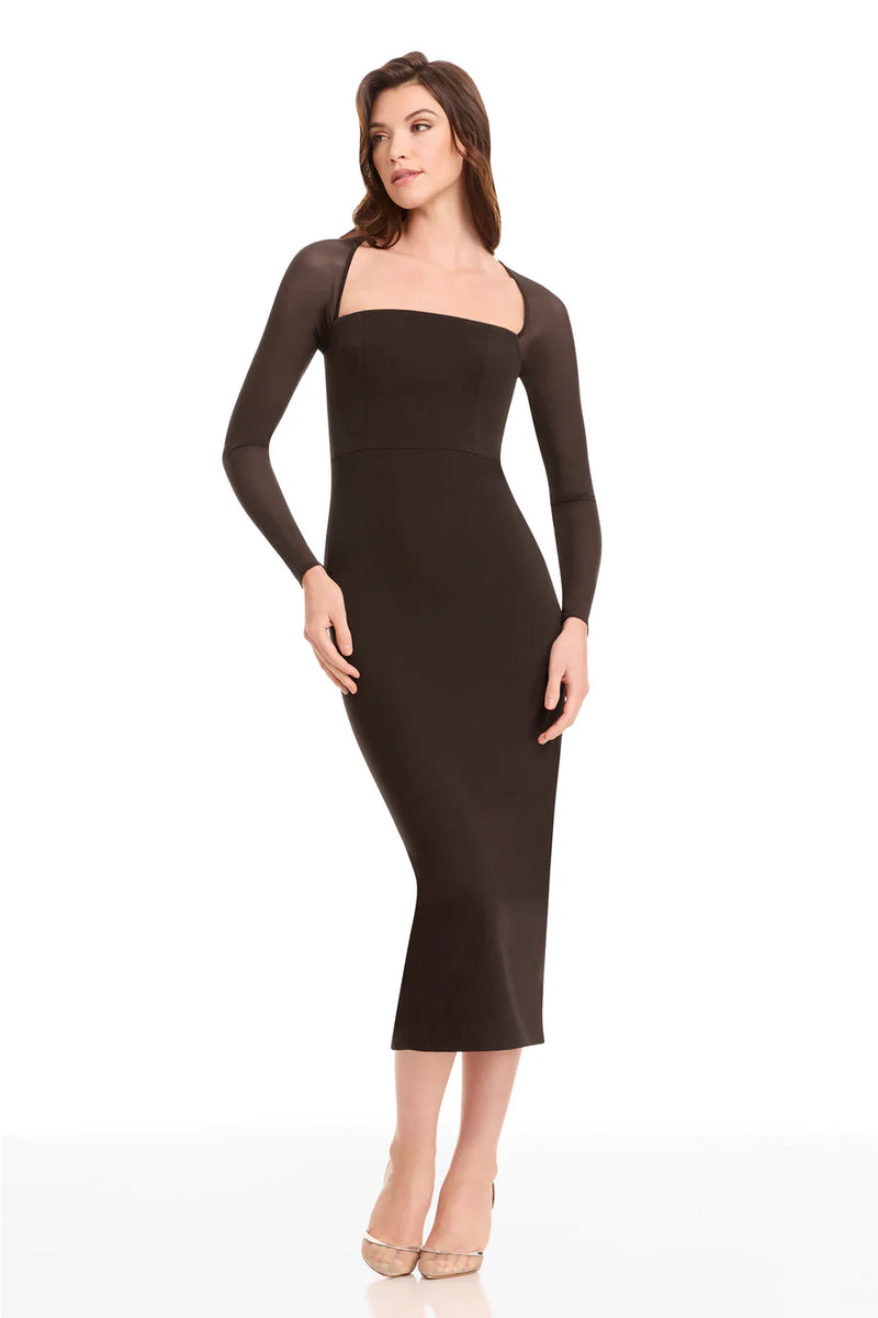 Mocha Long Sleeve Square Neck Midi Dress
