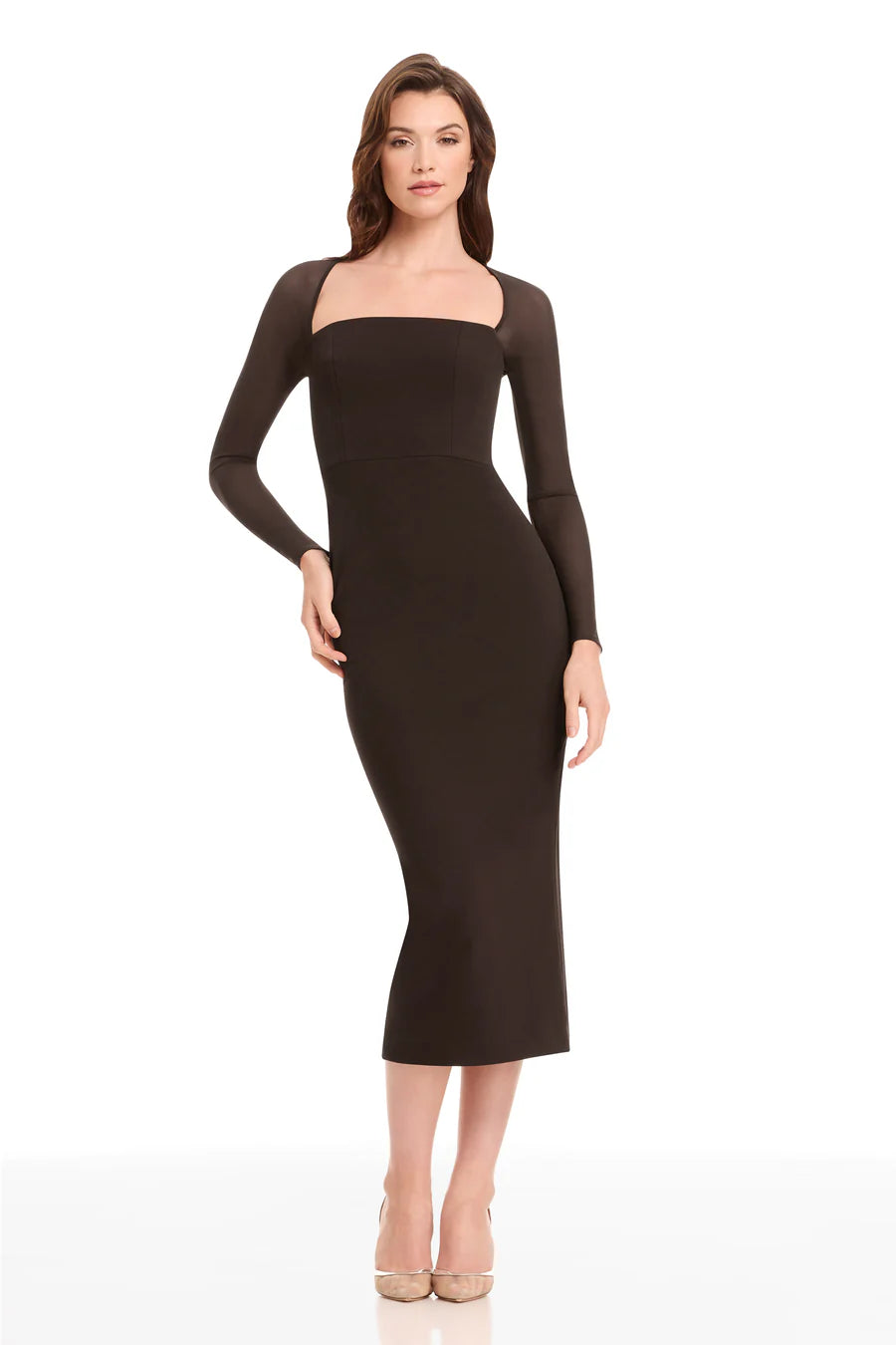 Mocha Long Sleeve Square Neck Midi Dress – Amanda Jean NYC