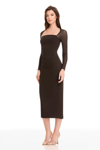 Mocha Long Sleeve Square Neck Midi Dress