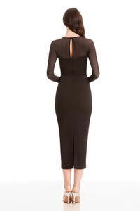 Mocha Long Sleeve Square Neck Midi Dress
