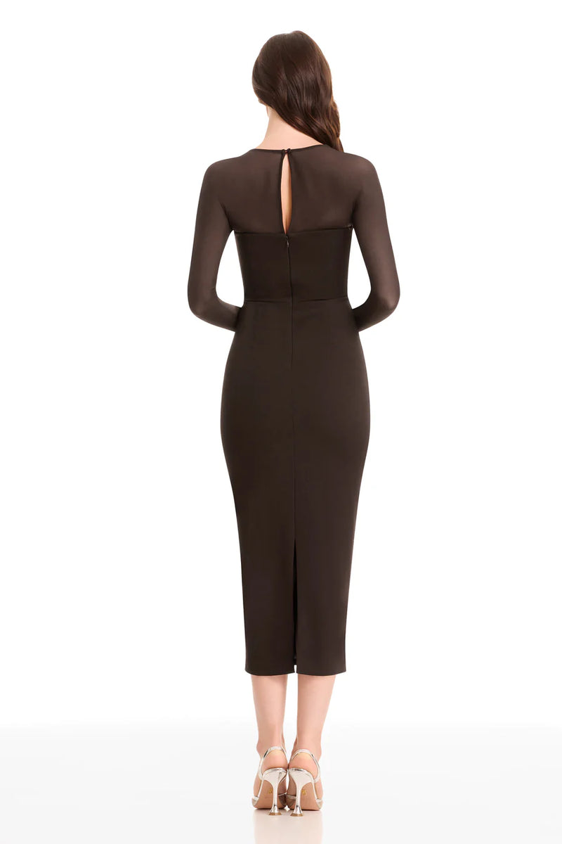 Mocha Long Sleeve Square Neck Midi Dress