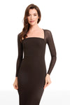 Mocha Long Sleeve Square Neck Midi Dress