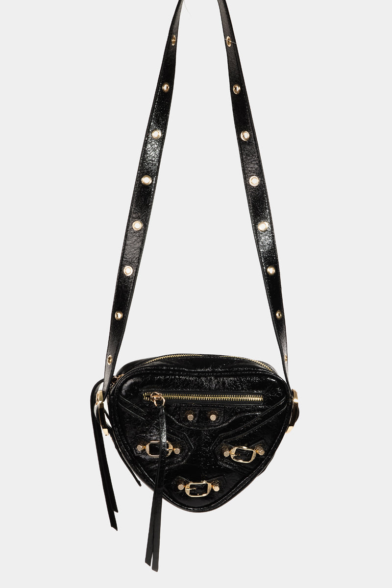 Vegan Leather Triangle Chic Crossbody Bag Black