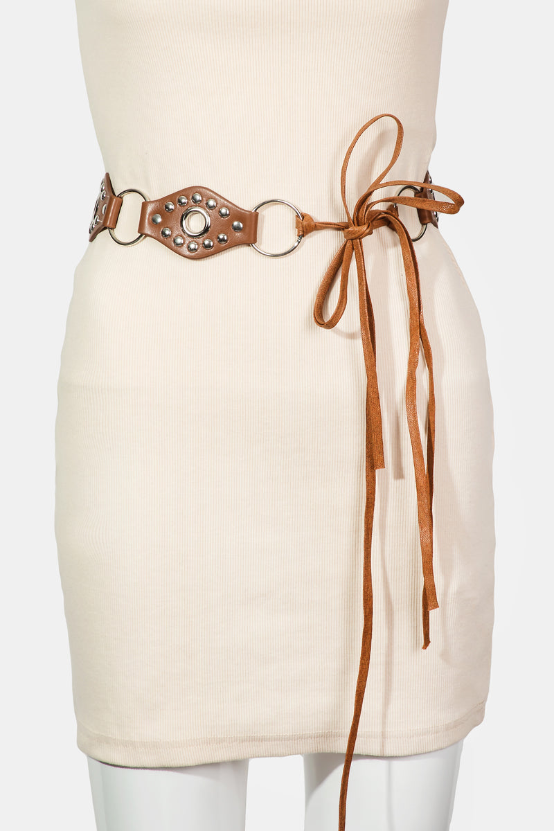 Faux Leather Studded Chain Fashion Belt