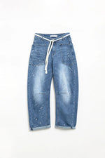 Mid Rise Barrel Jeans- Blue