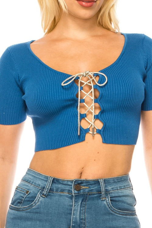 Butterfly Cut Out Front Rib knit Top