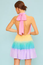 Back Self Tie Multi Ombre Print Mini Dress