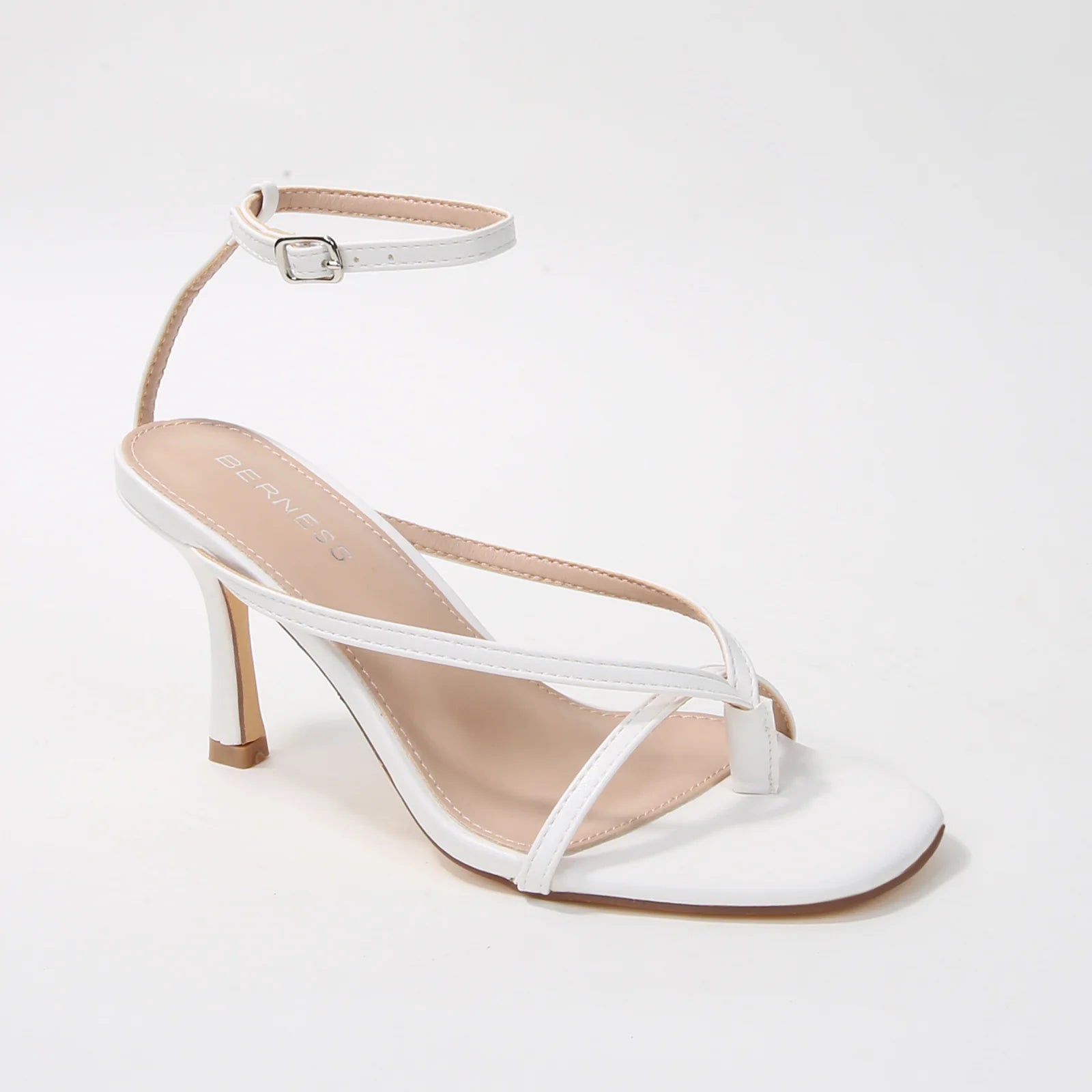 Nadine White Strappy Ankle Strap Stiletto Heel Sandals