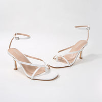 Nadine White Strappy Ankle Strap Stiletto Heel Sandals