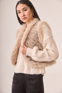 Vegan Fur Trimmed Tweed Vest