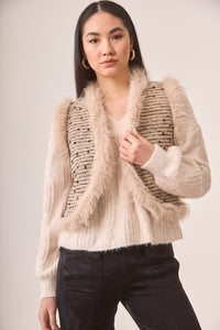 Vegan Fur Trimmed Tweed Vest
