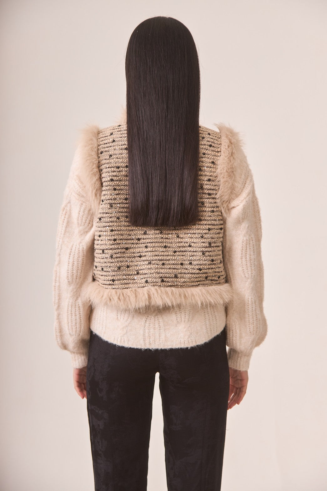 Vegan Fur Trimmed Tweed Vest