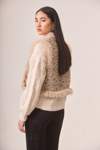 Vegan Fur Trimmed Tweed Vest