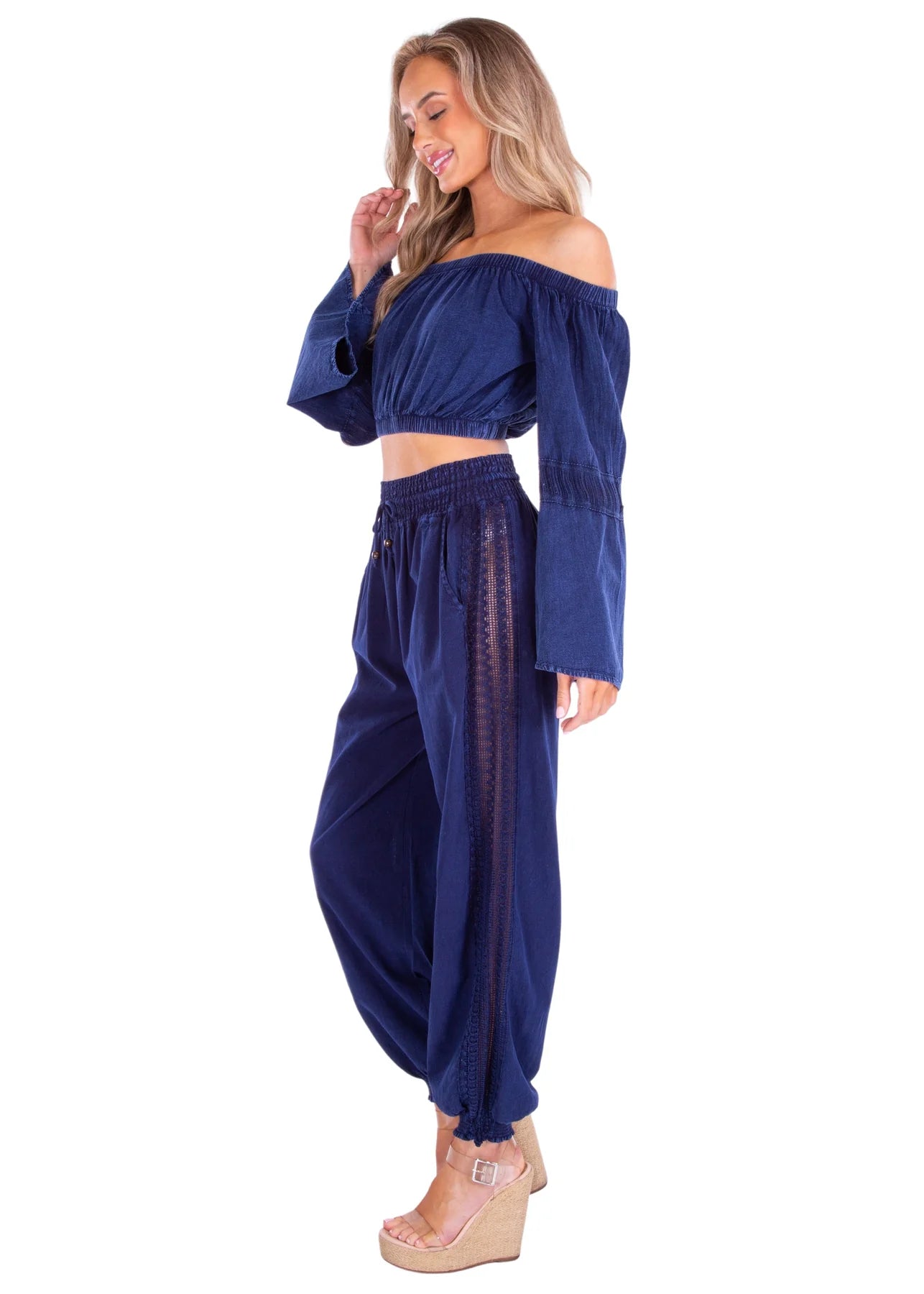 OFF SHOULDER BUBLE SLEEVES COTTON TOP