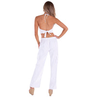 White High-Waist Cargo Pants with Front Patch Pockets