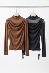 Draped Mock Neck Long Sleeve