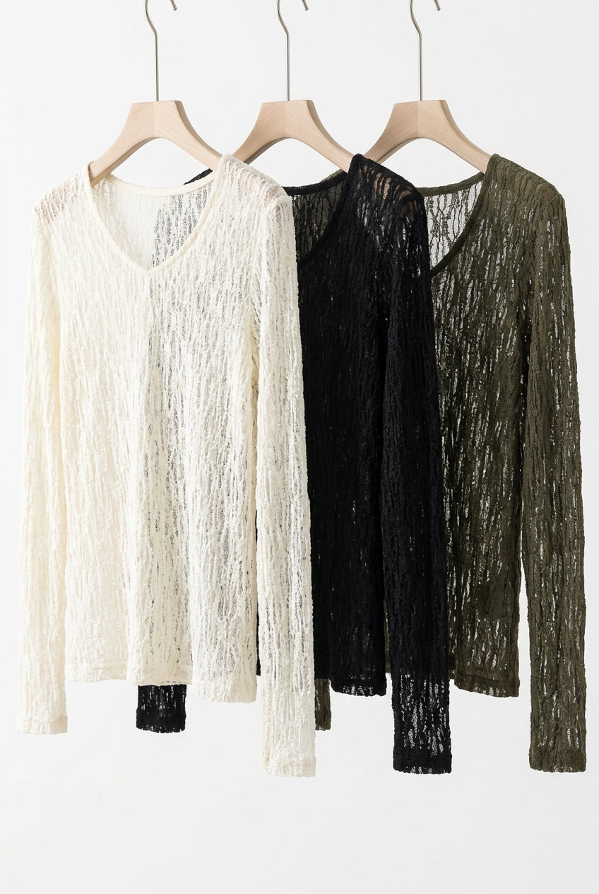 Lace V-Neck Long Sleeve Top