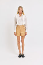Solid Color High Rise Pleated Trouser Shorts