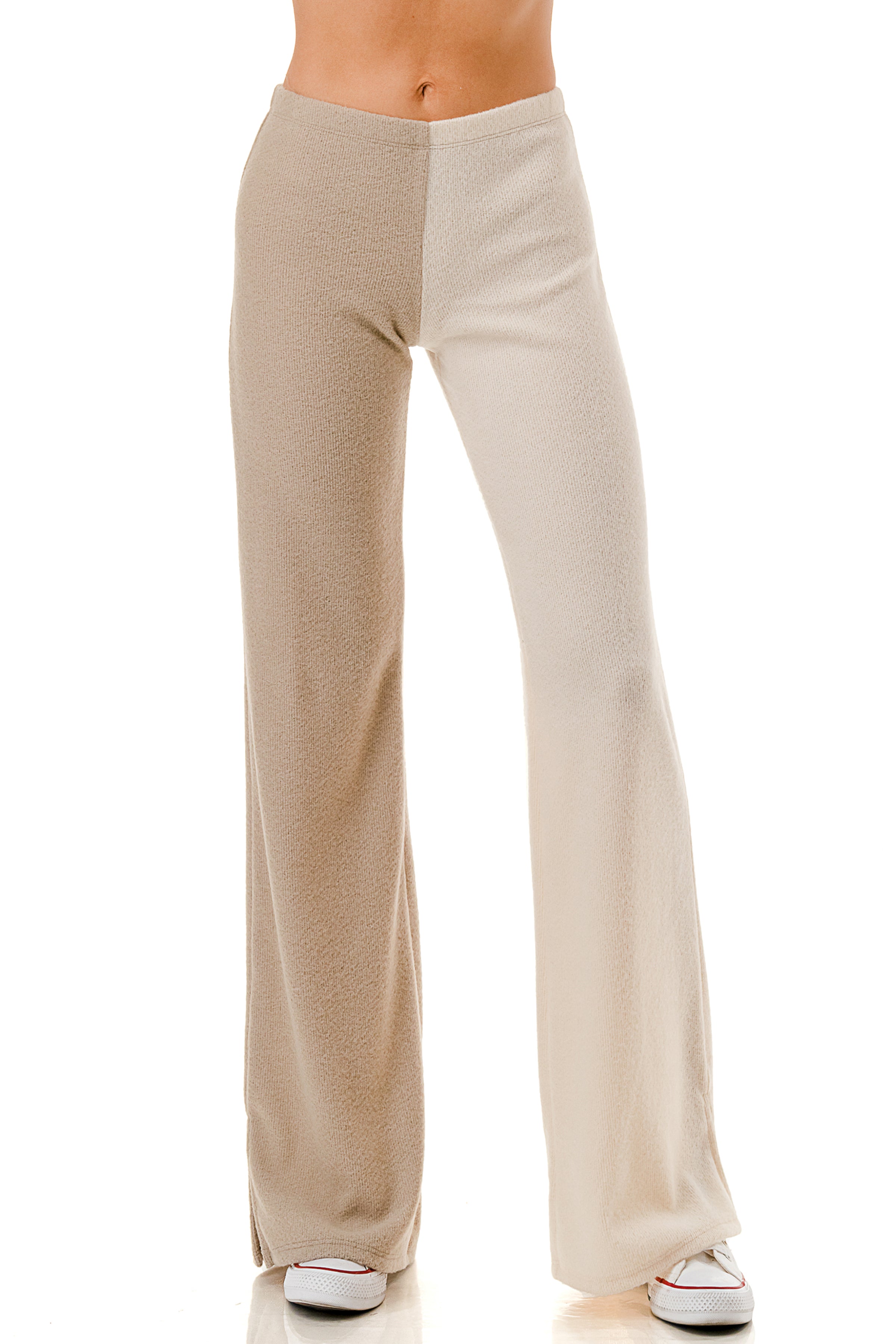 Taupe and Cream Colorblock Knit Flare Pants