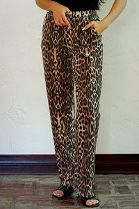 Leopard Print High-Waisted Wide-Leg Pants