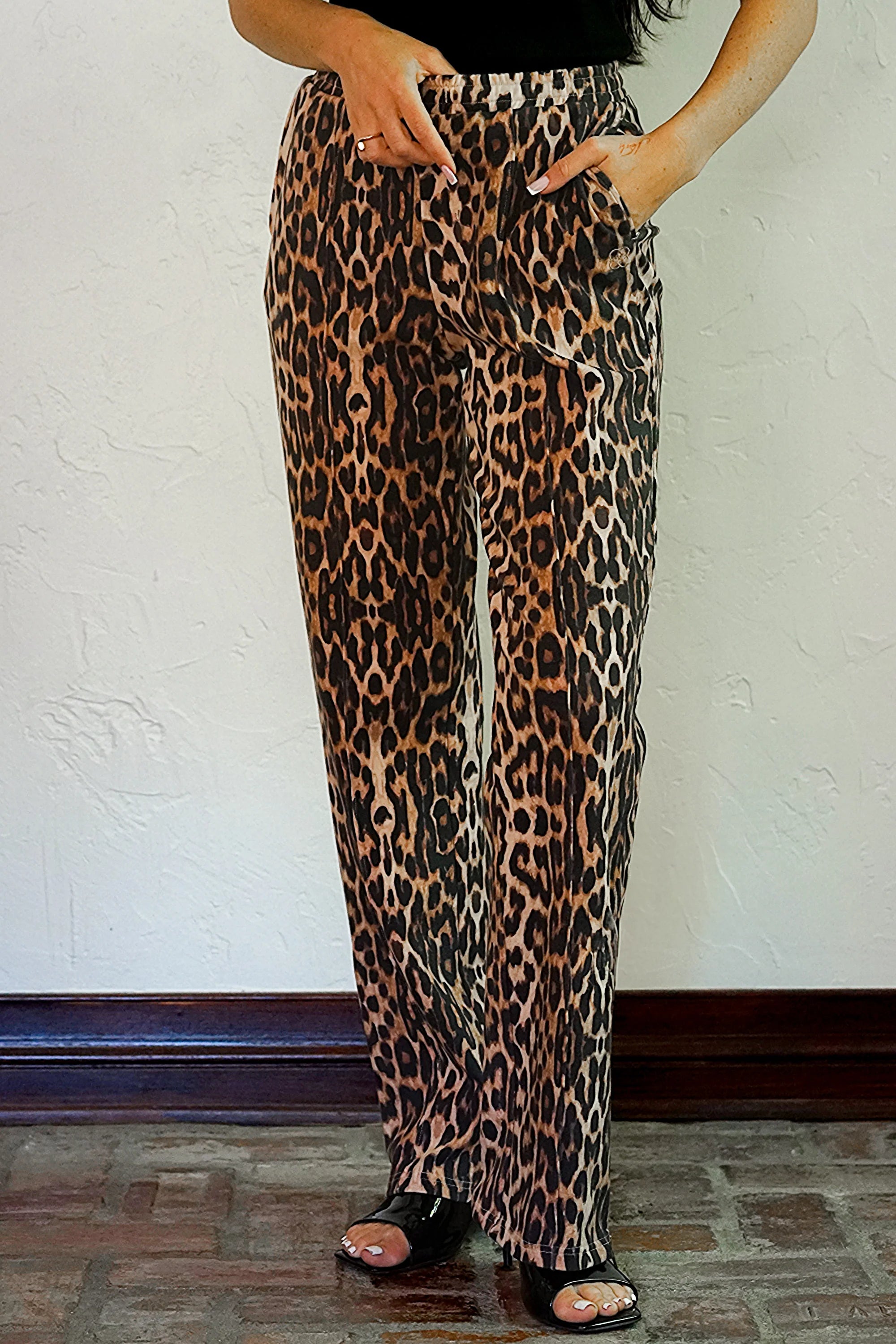Leopard Print High-Waisted Wide-Leg Pants