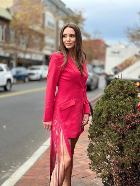 red dress pink blazer Ruby Fringe Draping Blazer Dress S / Ruby
