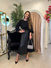 Vegan Leather Pleated Drawstring Midi Skirt