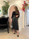 Vegan Leather Pleated Drawstring Midi Skirt