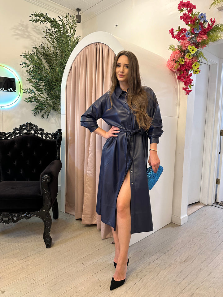 Vegan Leather Maxi Dress Blue