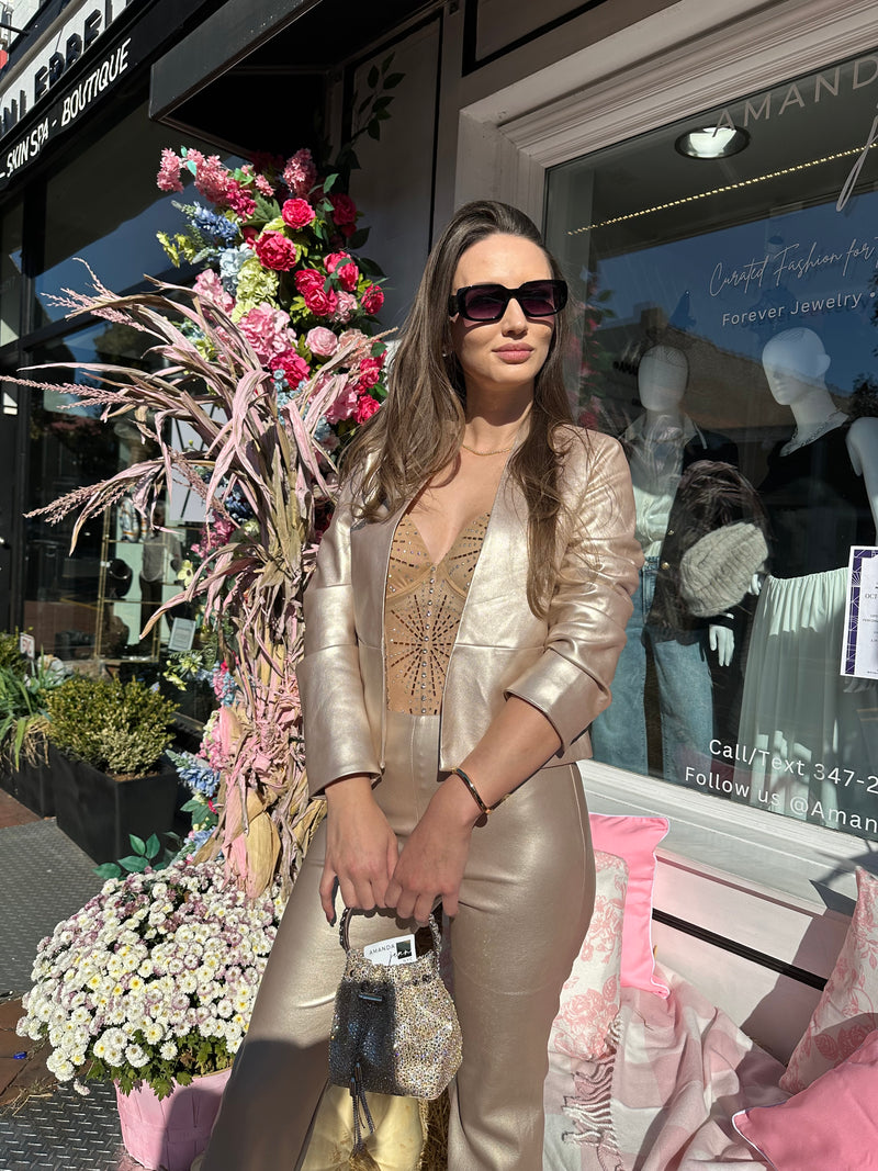 Metallic Vegan Leather Flare Leggings