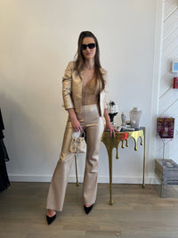 Metallic Open-Front Vegan Leather Blazer